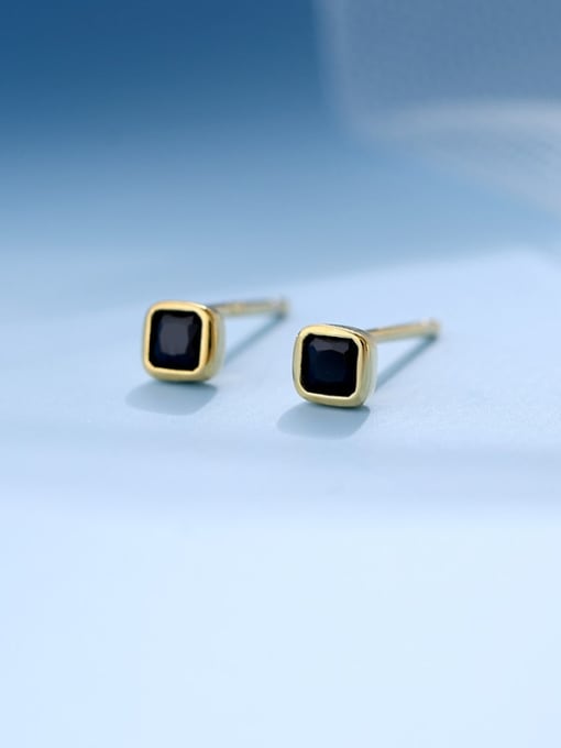 ES2445 [Gold Black Diamond] 925 Sterling Silver Cubic Zirconia Geometric Minimalist Stud Earring